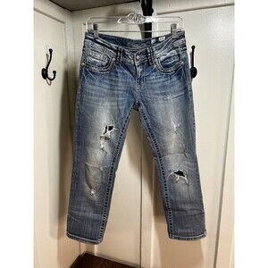 Miss Me Jeans Womens  Cuffed Capri Size 28 Rhinestone Distressed